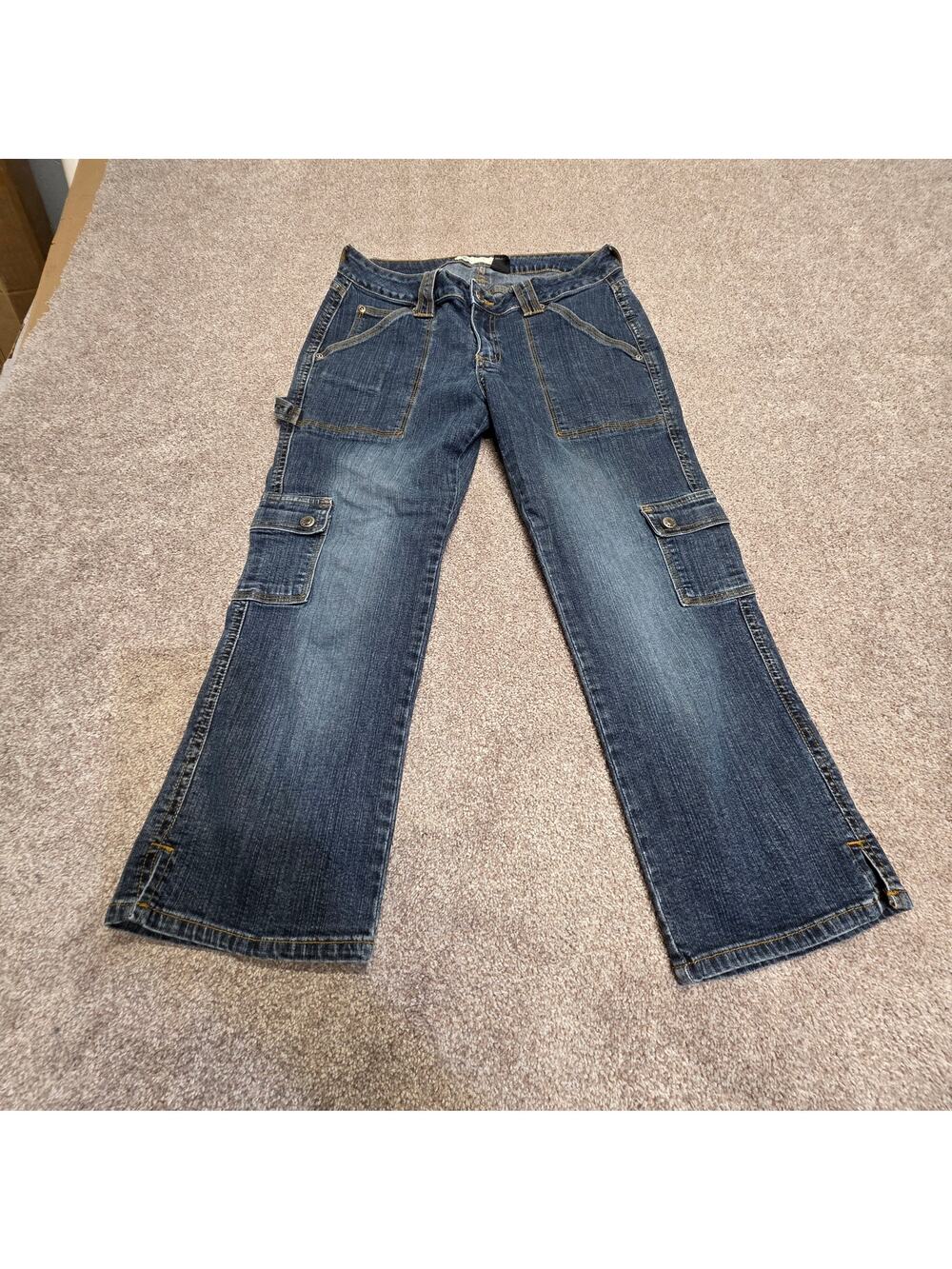 y2k 2000s indie sleaze Utility Cargo Hipster Capri Jeans size 9 low rise indigo